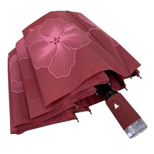 Зонт Автомат - бордовый с вышивкой. Женский. Складной.