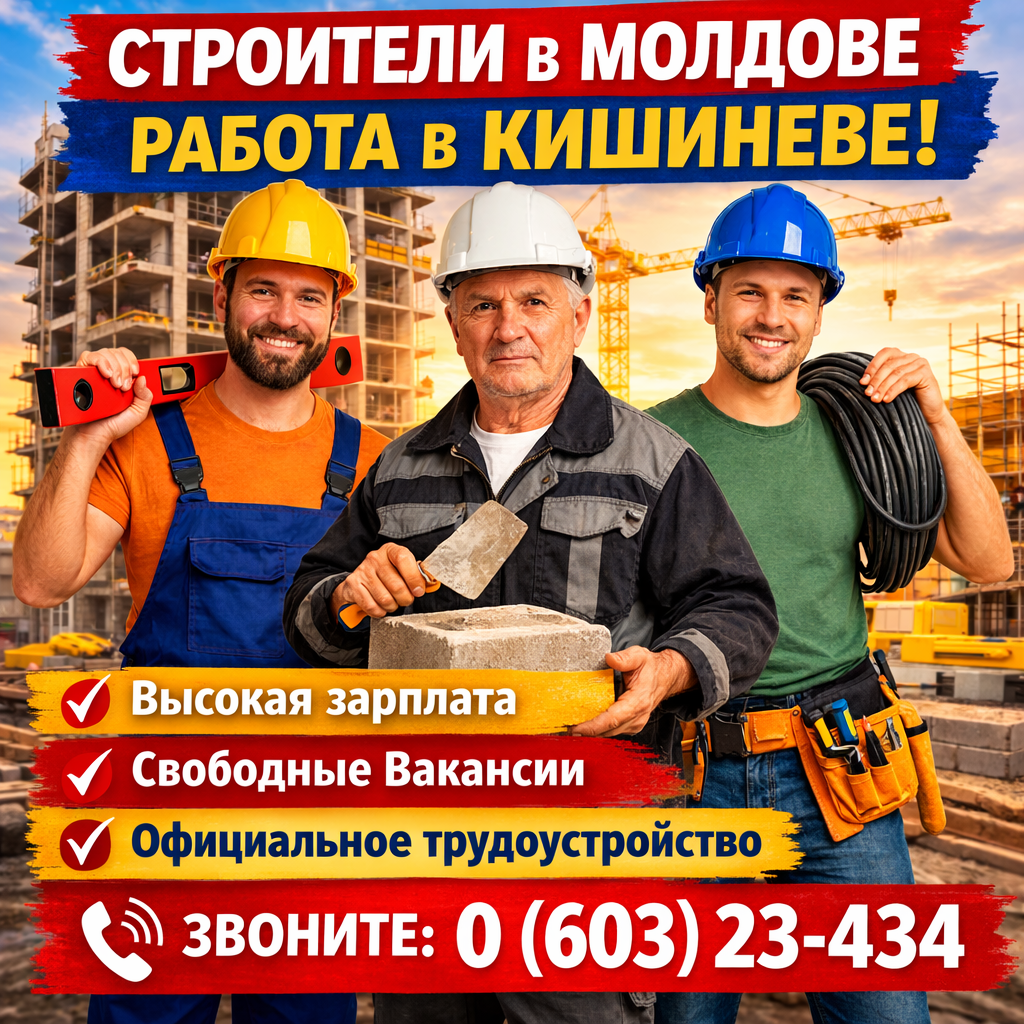 Свободные вакансии строителей Кишинев — работа в строительстве Молдовы 0(603)-23-434