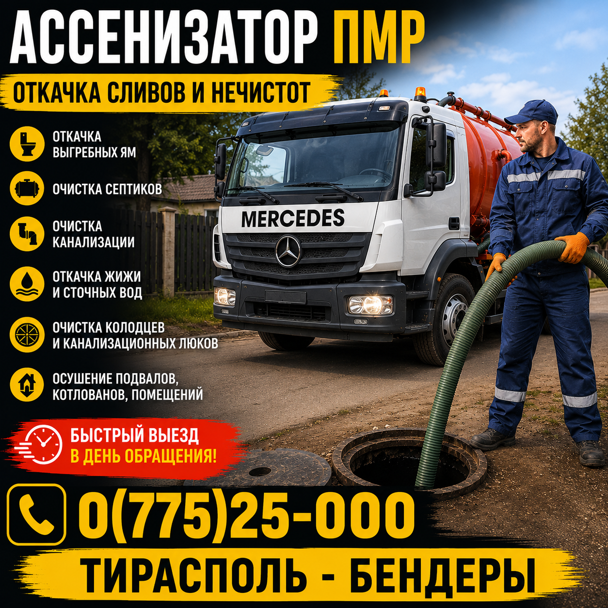 Ассенизатор Без Выходных – Илосос ПМР для Откачки Жижи и Септиков