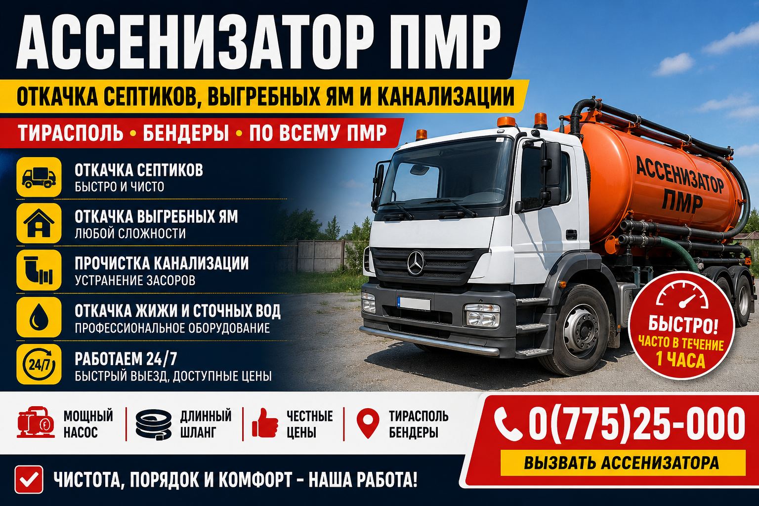 Откачка Жижи Бендеры – Мощный Ассенизатор ☎️ +373 (775) 25-000