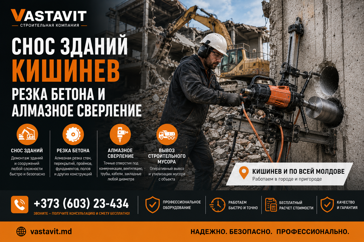 Снос зданий Кишинев — резка бетона и алмазное сверление